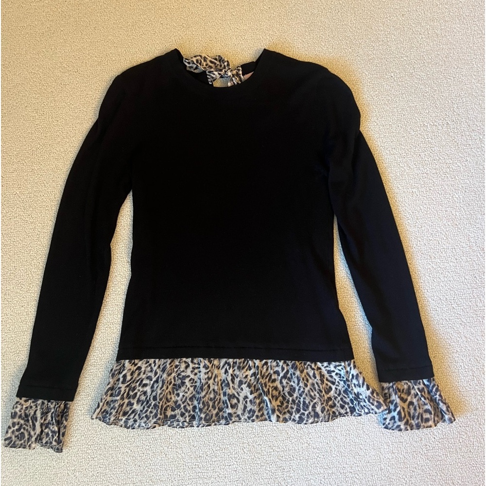 Kachel X Anthropologie black sweater w/ animal print detail